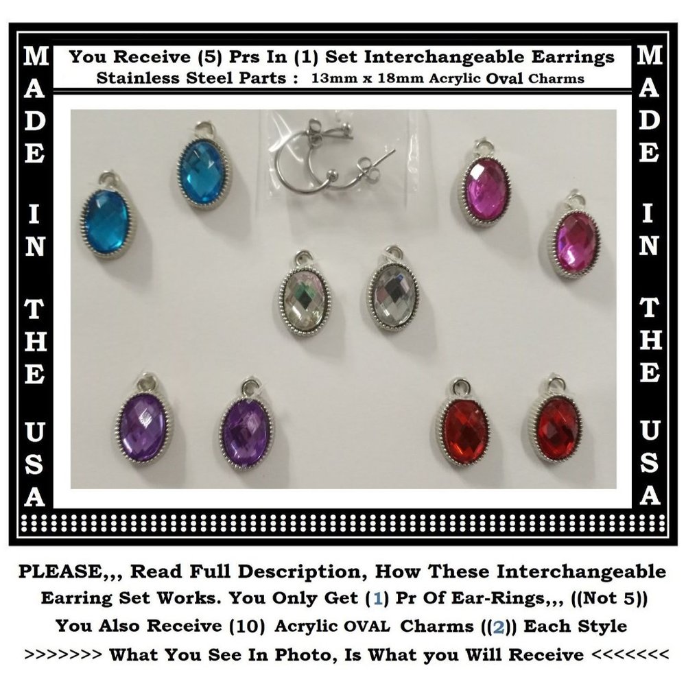 Oval Acrylic Stylish Interchangeable Earrings Charms 5 Pairs In 1 Set-BRAND NEW